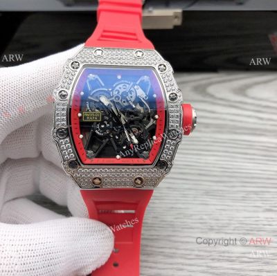 Swiss Quality Richard Mille RM35-01 Rafael Nadal Watch Diamond Case Red Rubber Strap